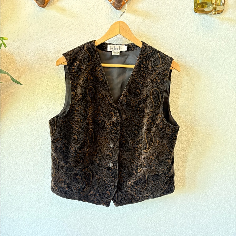 Vintage 100% Cotton Velvet Paisley Button-Up Vest